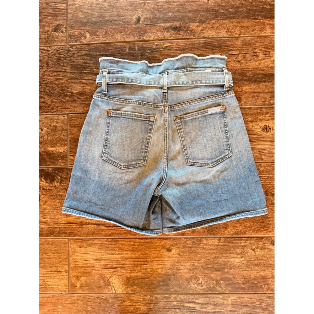 7 For All Mankind Paperbag Waist Denim Shorts Light Wash Blue Belted Size 27